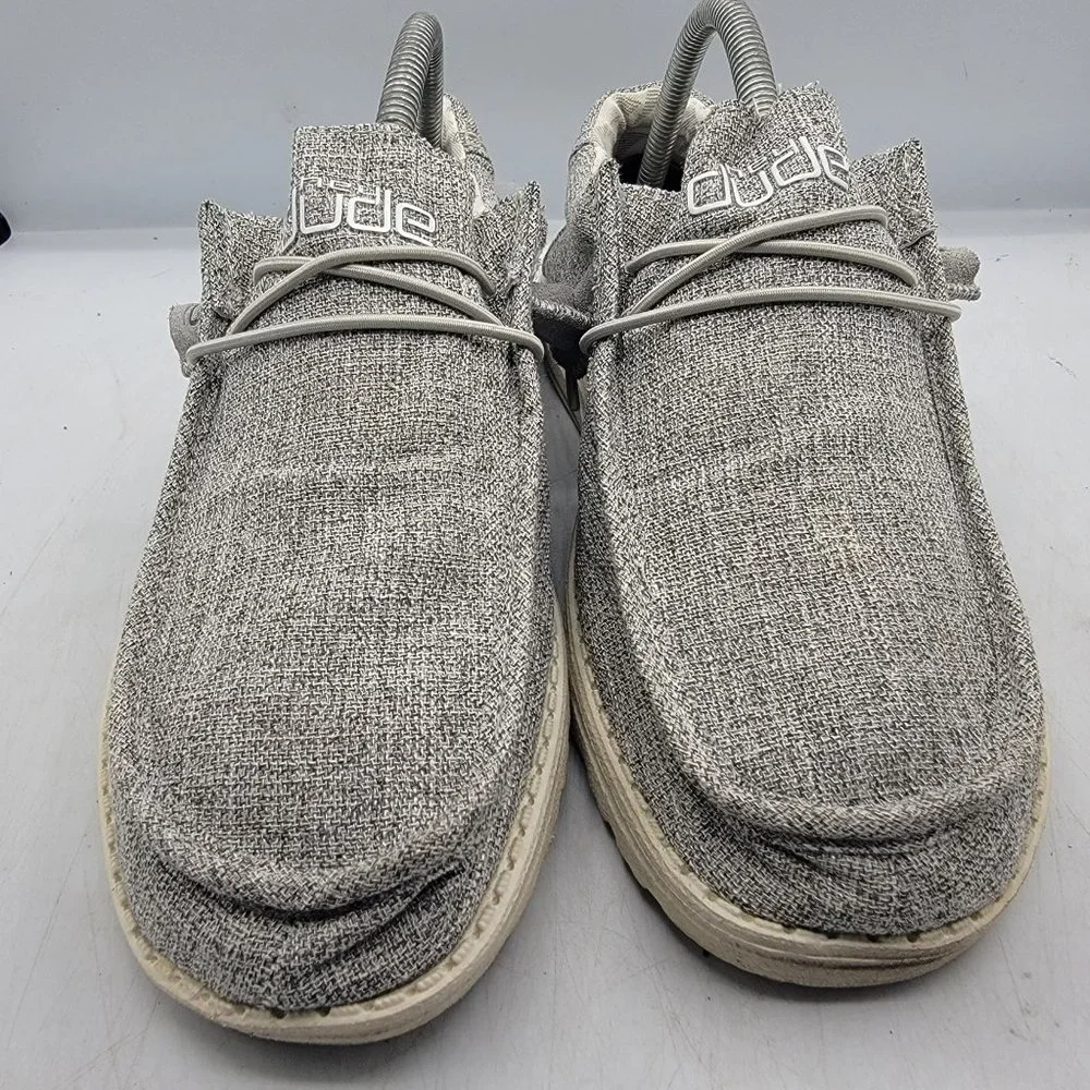 Hey Dude Wally Linen Mens 8 Gray Slip-On Comfort Shoes Casual Lightweight